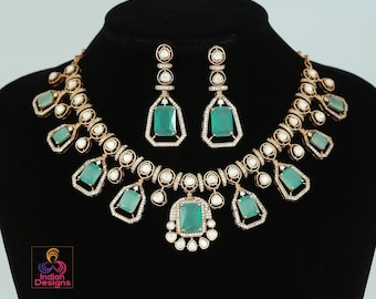 Victorian gold polish kundan necklace set| uncut polki diamond kundan stone necklace| indian wedding bridal statement necklace|gift for her