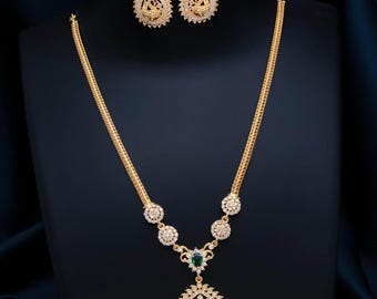 Matte Gold Peacock Necklace with Matching Earrings| Traditional South Indian Set| Ethnic Jewelry for Women| Indian Designs Statement Set