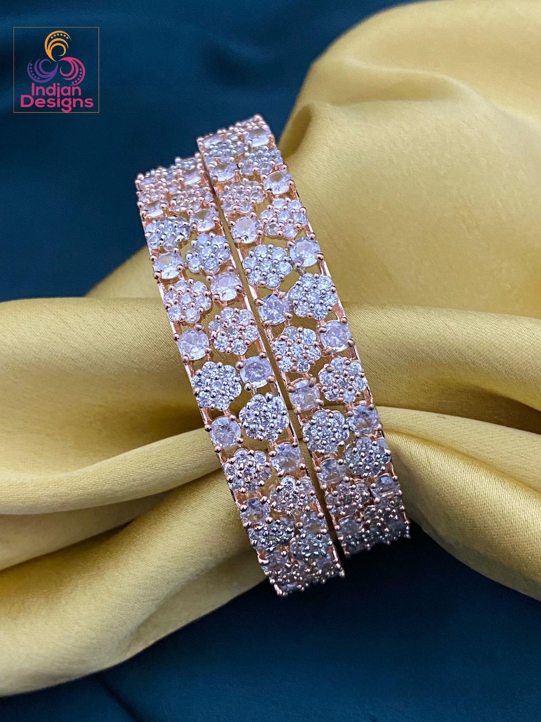 Rose Gold American Diamond Bangles Set Pair of 2 | High Rose Gold AD ...