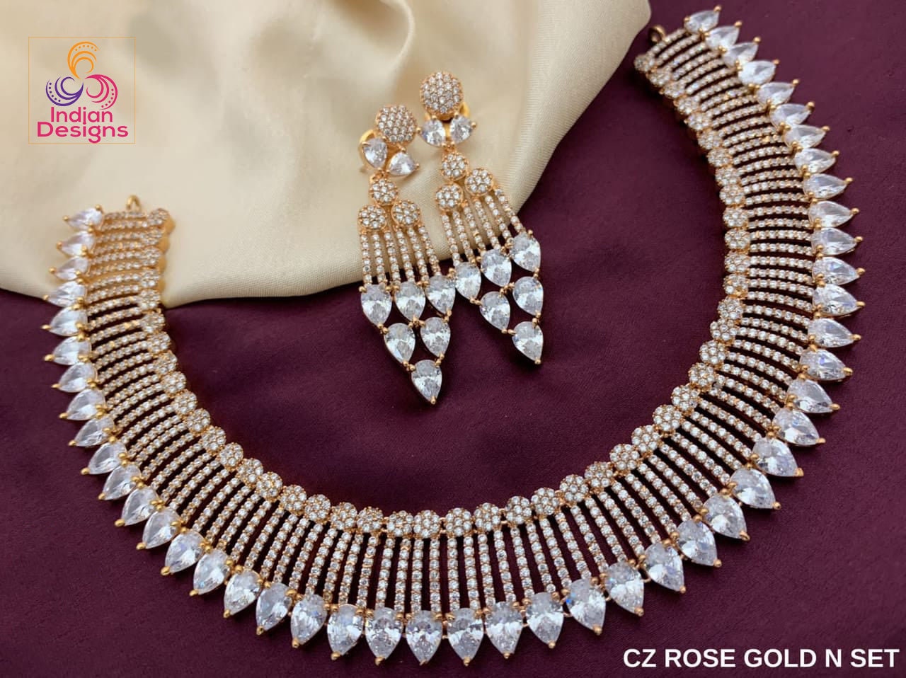 American Diamond Studded Indian Bridal Necklace Set