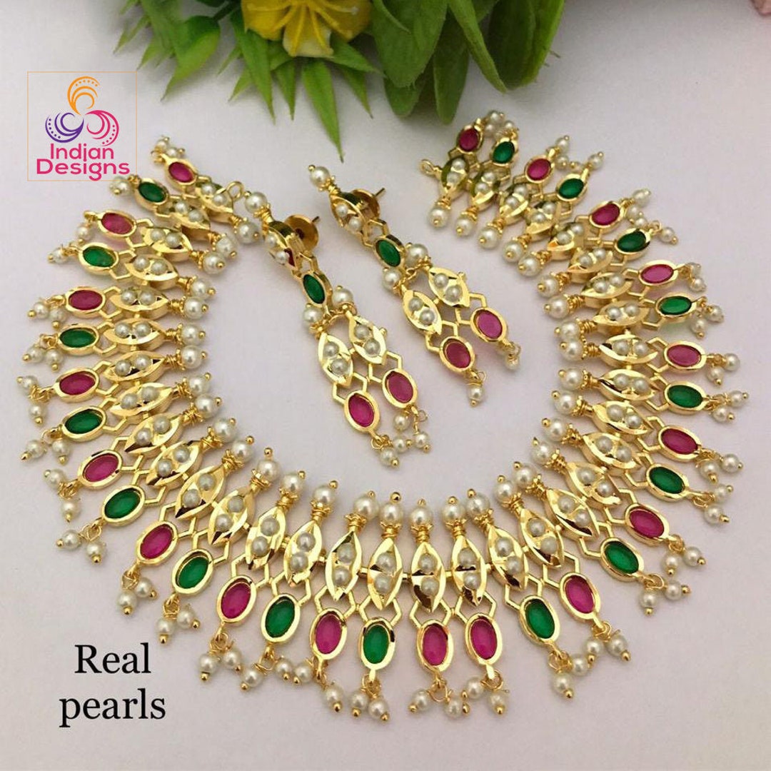 Ruby emerald necklace indian cheap designs