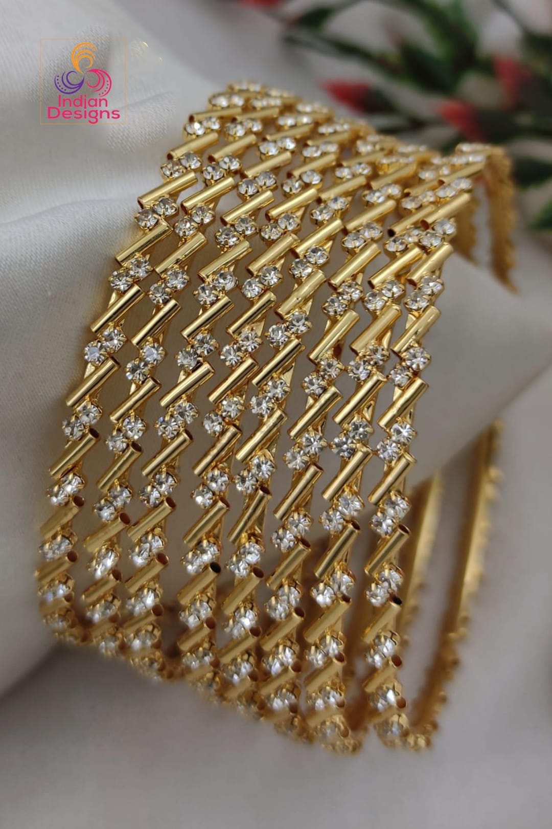 One Gram Gold Daily Wear Bangles Set of 8| American Diamond Gold Stone ...