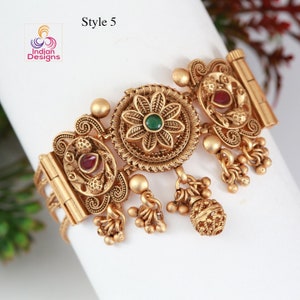 Antique gold plated South Indian chain bracelet | Gold Plated Bracelet temple jewelry | Bangle bracelet with matte finish | Indian Designs