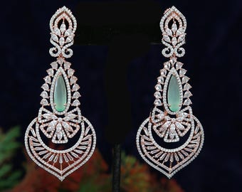 Rose gold american diamond chandelier earrings: emerald, pink, red, mint bridal jewelry| 1225