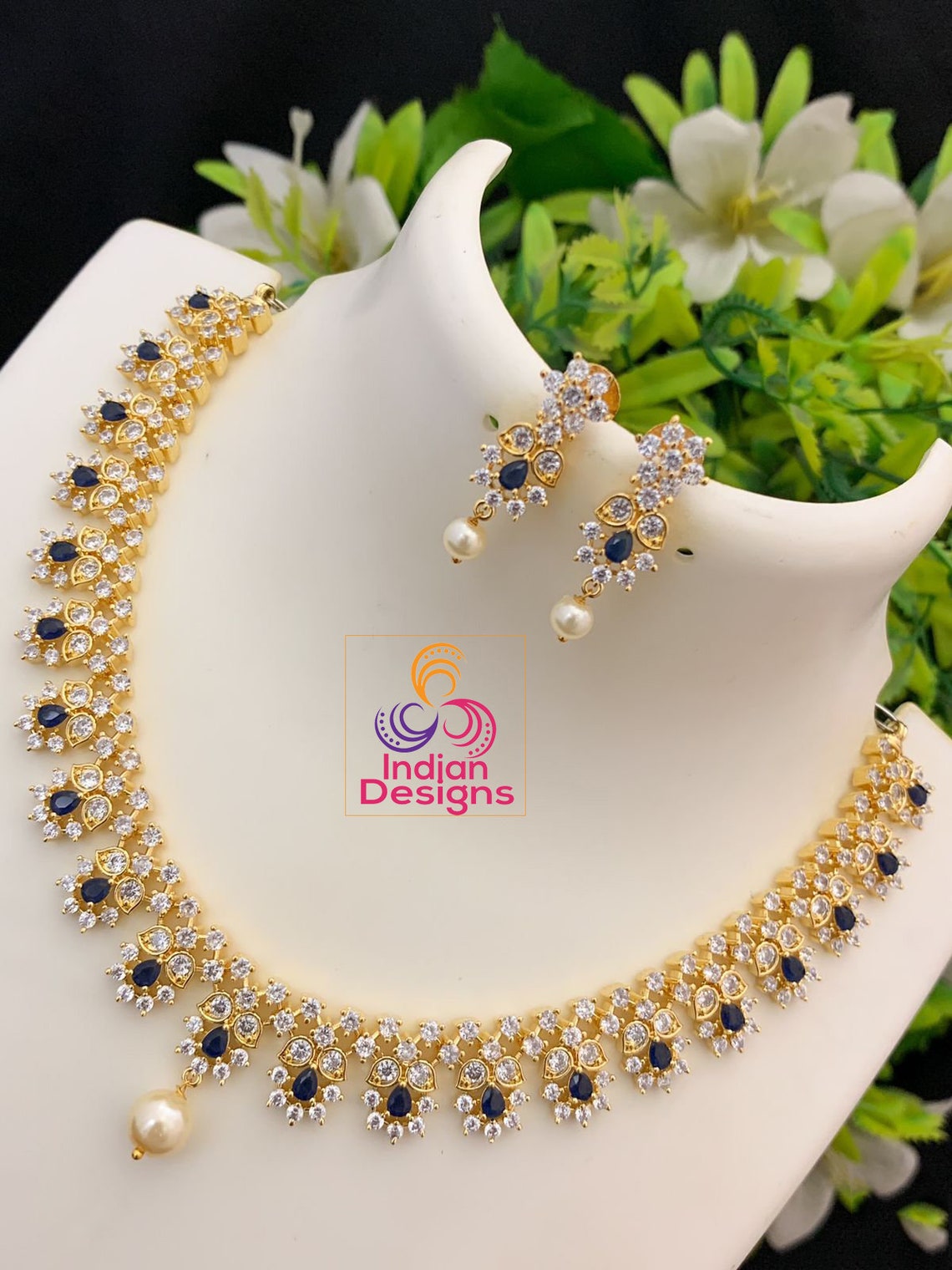 South Indian CZ Necklace Jewelry Design American Diamond - Etsy