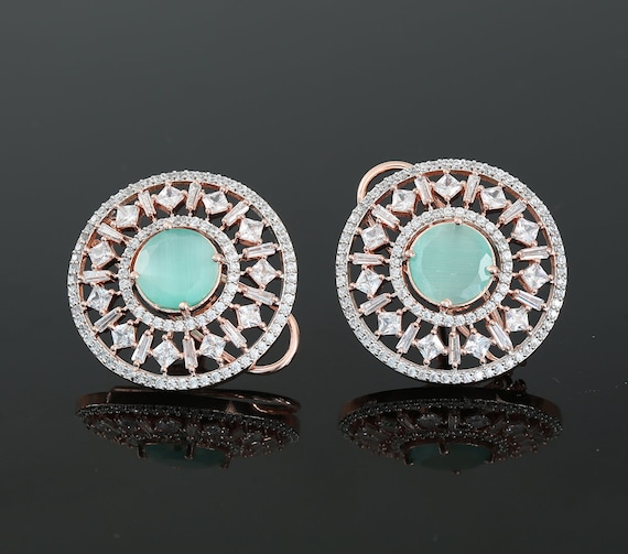 New Fashion Clip on Stud Tops With American Diamonds and Topaz CZ