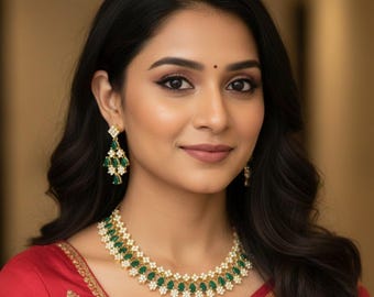 American diamond crystal necklace earring set | cz star diamond necklace design | indian wedding bridal choker | multi colored stone jewelry