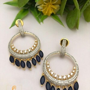 Chandbali earrings designs in gold polish with low price | rose gold cz chandbali | indian wedding earrings | fashion bollywood earrings afbeelding 3