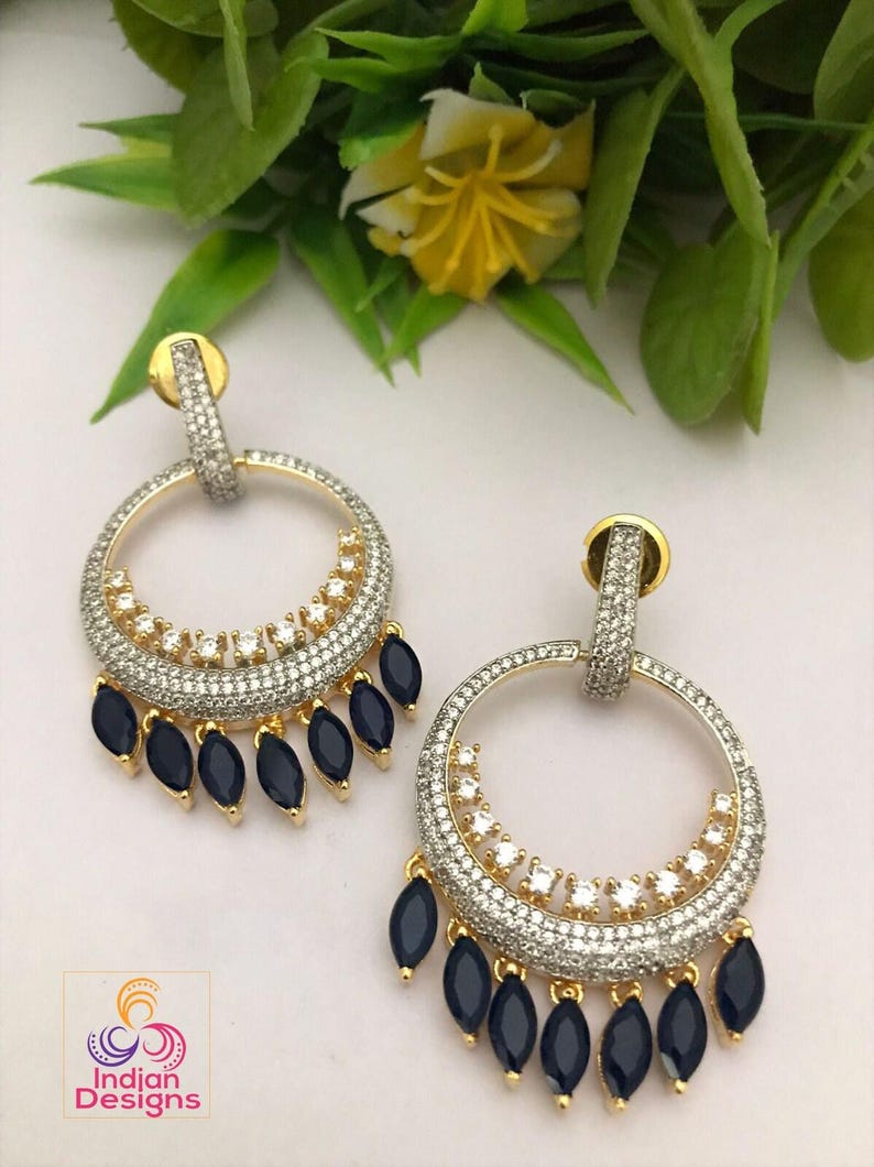 Chandbali earrings designs in gold polish with low price | rose gold cz chandbali | indian wedding earrings | fashion bollywood earrings afbeelding 3