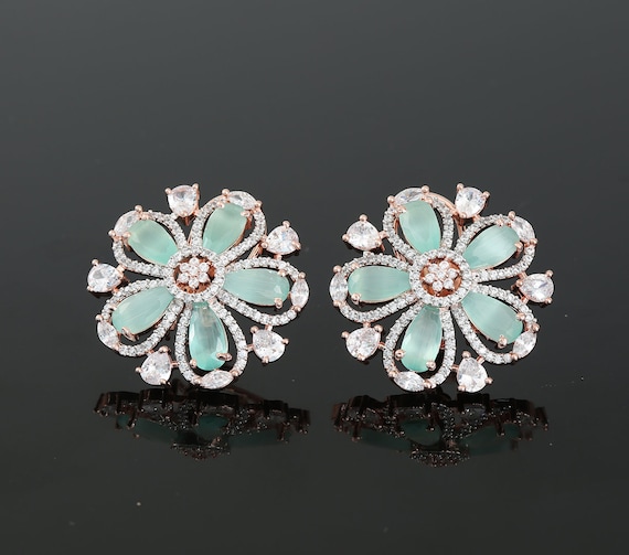 Shop Rose Gold Diamond Pearl Leaf Huggie Earrings | Carbon & Hyde