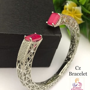 Silver CZ openable bracelet | Rhodium finish American Diamond Bangle bracelet | Openable kada CZ Diamond Statement Bracelet | Gift for her