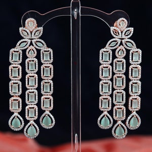 Rose Gold Art Deco Chandelier Earrings| American Diamond statement earrings| Wedding party Earrings| Bollywood Indian earrings| Gift for her