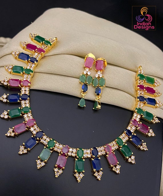 Classic Ruby Necklace Set - South India Jewels - Online Stores