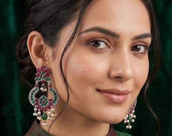 Oxidized silver chandbali earrings |light weight german silver chandbali earrings |indian bollywood fashion dangle earrings with pearl drops