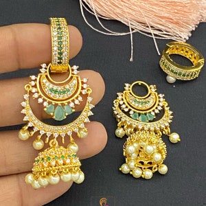 Gold Plated chandbali Jhumka Earrings | American Diamond CZ Bridal bali jhumka earrings | Bridal earrings for indian wedding | Jhumka jhumki