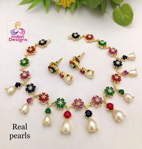 Pearl ruby shop emerald chains