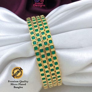Emerald Green American diamond bangles set Gold polish| Indian Bridal Bangle set of 4 |Emerald Cz bangles | Daily wear one gram gold bangles