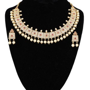 Stunning American Diamond CZ Bridal Necklace Set With Rubies and Pearls