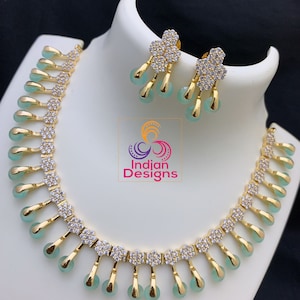 Unique and Exclusive CZ American Diamond necklace Earring set| Gold Plated CZ diamond Jewelry| Statement Wedding necklace set| Gift for her