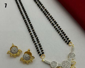 CZ Gold Plated MangalSutra with black bead chain |Indian Fashion Jewelry |Daily wear American Diamond MangalSutra set |Perfect Gift for wife