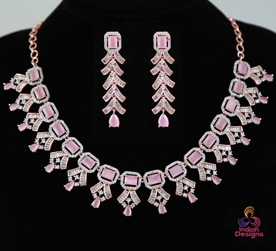 Rose Gold Plated Cubic Zirconia & American Diamond Jewellery Set