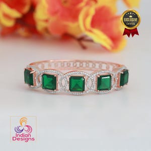 Rose Gold bangle bracelet| Ruby Red American diamond dainty bracelet Bangle| Square cut CZ stone Openable bangles| Kada bangle| Gift For her