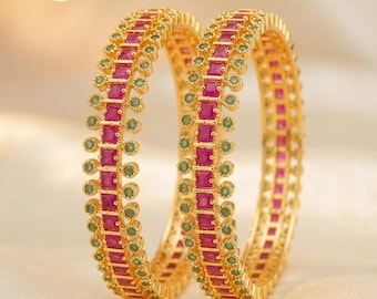Gold Plated Ruby and Emerald Stone Bangles| Traditional Indian Designer Bangles| Ethnic Party Wear Bracelet| Indian Jewelry Gift for Women