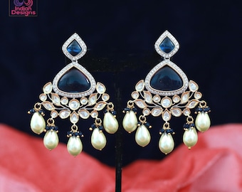 Kundan bridal earrings | Gold Plated Kundan Earrings with Pearl drops | Stylish Statement Earrings wedding | Indian Wedding Bridal Jewelry