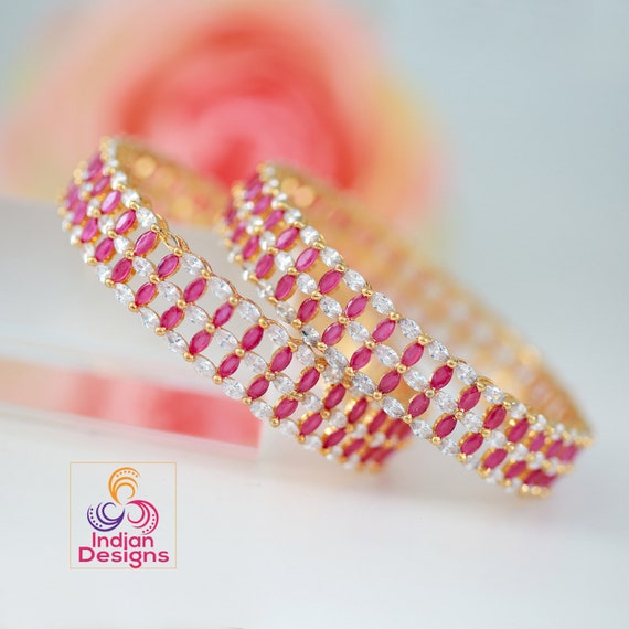 22k Gold Plated American Diamond Marquise Cut Ruby Stone Bangles CZ AD Bangle Bracelet From Indian Designs Party Wear Designer Bangles Etsy