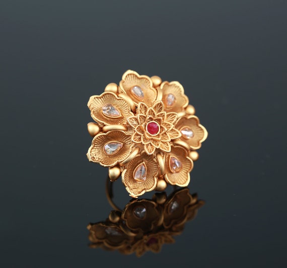 Antique Gold Finish Adjustable Cocktail Ring 8298-2176 – Dazzles Fashion  and Costume Jewellery