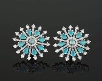 American diamond stud earrings | stud earrings for women | earrings tops | sky blue rhodium plated crystal stud earrings | indian earrings