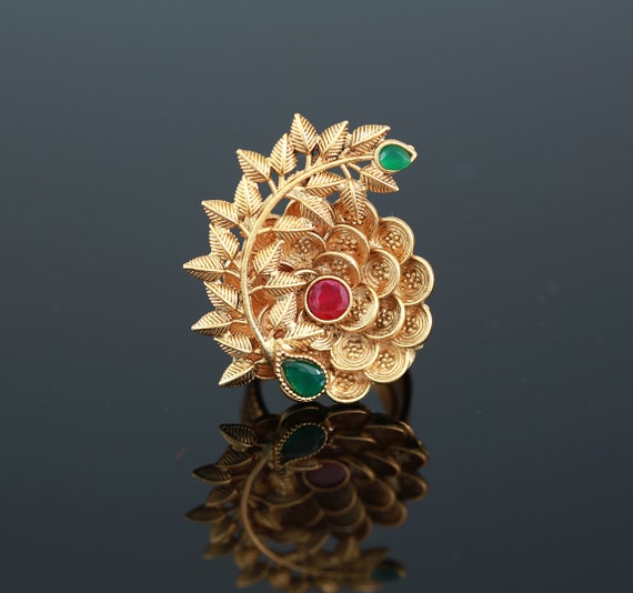22K Gold Cocktail Ring | Studded With Pearls | For Women