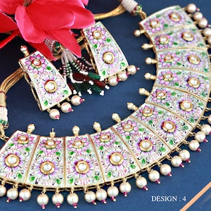 Hand painted meenakari choker designs | Rajasthani meenakari jewelry Collection |  kundan pearl necklace online | Indian wedding choker set