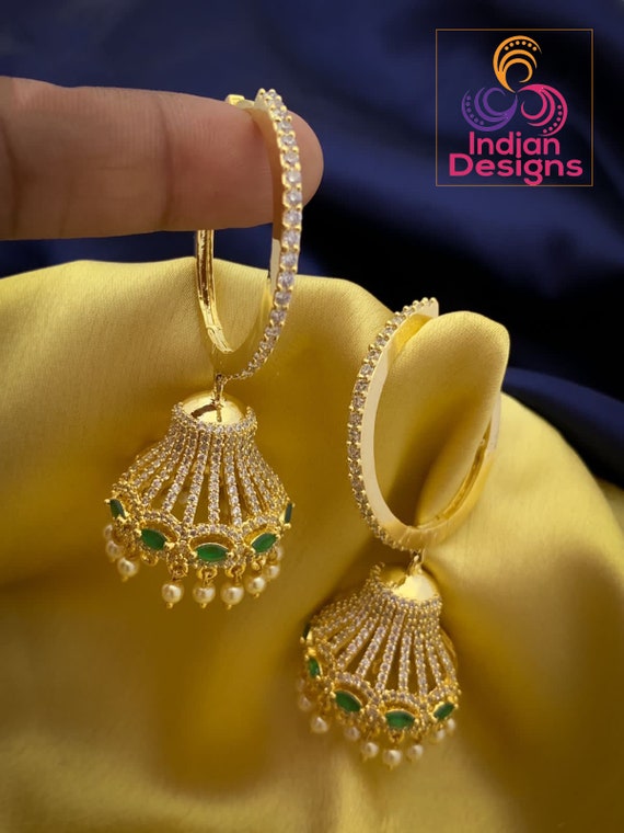 Big Hoop Diamond Jhumkas Earrings Gold Hoop Earrings With Jhumka