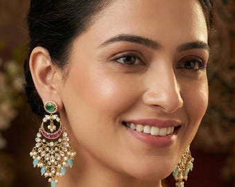 Antique Polki Chandbali Earrings| Pearl Drop Chaandbali| Statement Earrings|