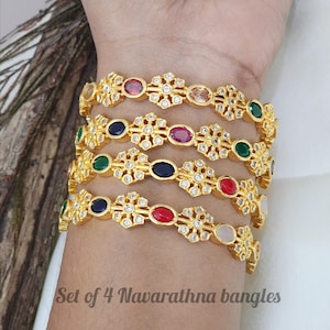 Multi Stone Bangles Gold Plated-Set of 4| Beautiful Bangle Designs| 1Gram Gold Multicolor CZ Ad bangles| Indian wedding Bangle| Gift for her