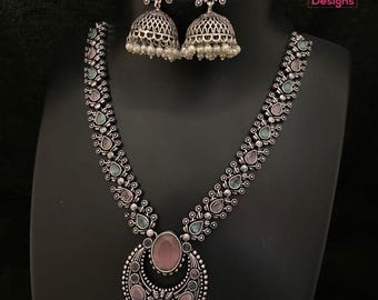 Collana di gioielli indiani in argento tedesco ossidato di qualità premium / Gioielli etnici indiani / Gioielli da sposa / Set di gioielli da festa