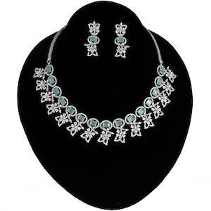 Rhodium Polished Diamond Style CZ Stone Studded Light Weight Necklace|Ladies Fashion American Diamond AD cubic zircon bridal jewelry