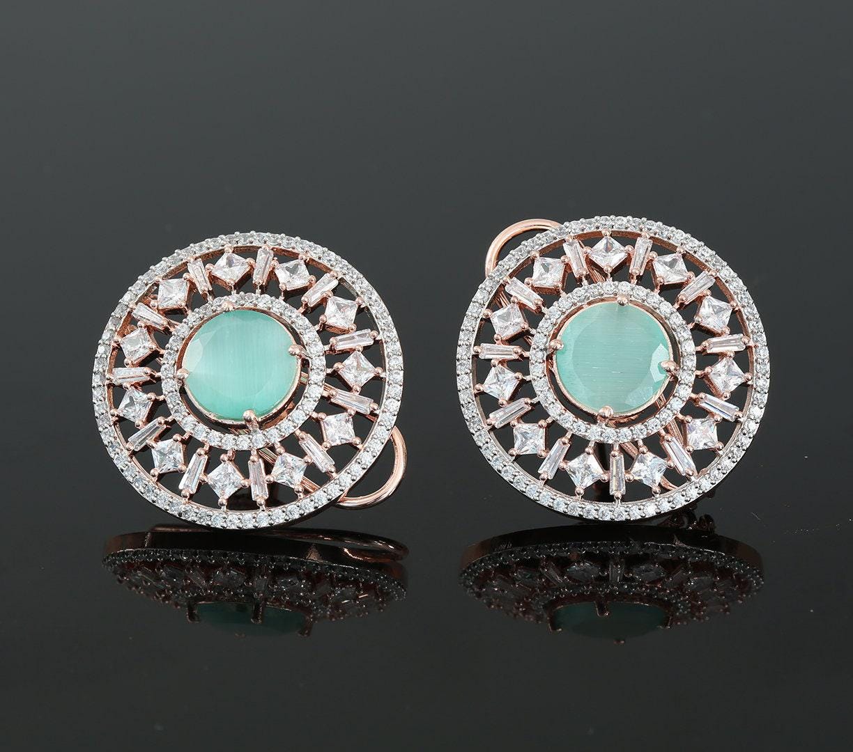 Boucles D'oreilles Indiennes Clous Rubis CZ Plaqué Argent - Pour Femme, Fête, Mariage