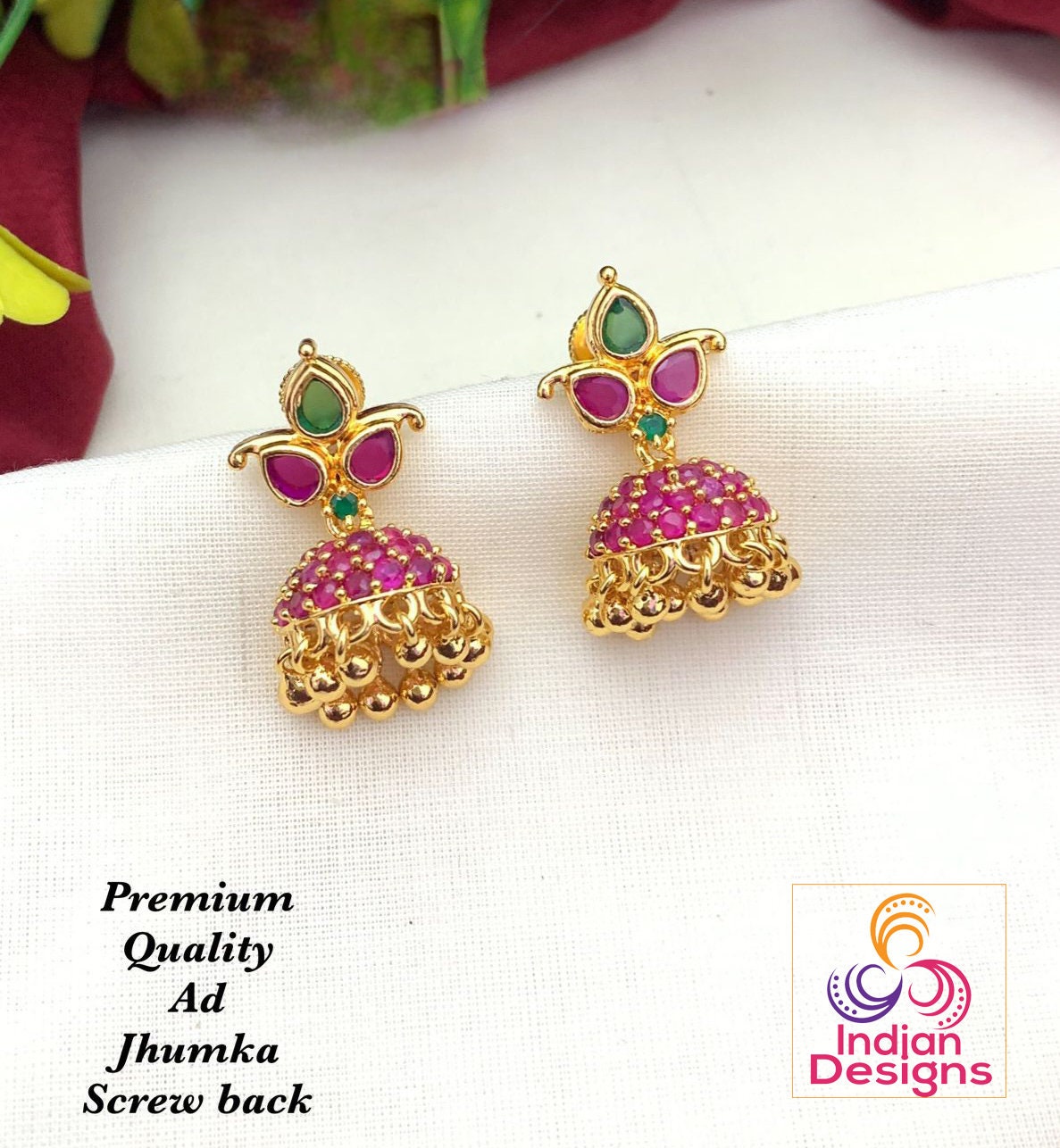 Gold ruby jhumkas with price shop