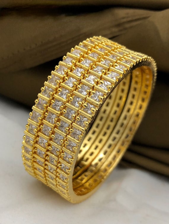 White Stones American Diamond Bangles Set Gold Plated Indian Bridal Bangle Set of 4 Cubic Zirconia AD Stone Bangles Daily Wear One Gra Etsy Australia