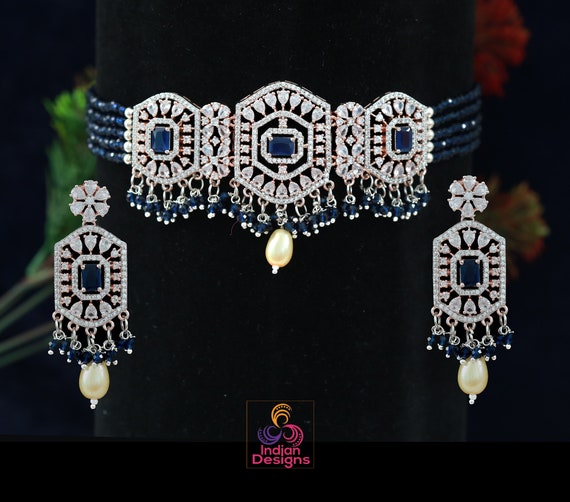 American Diamond Bridal Choker Set Rose Gold Crystal Choker