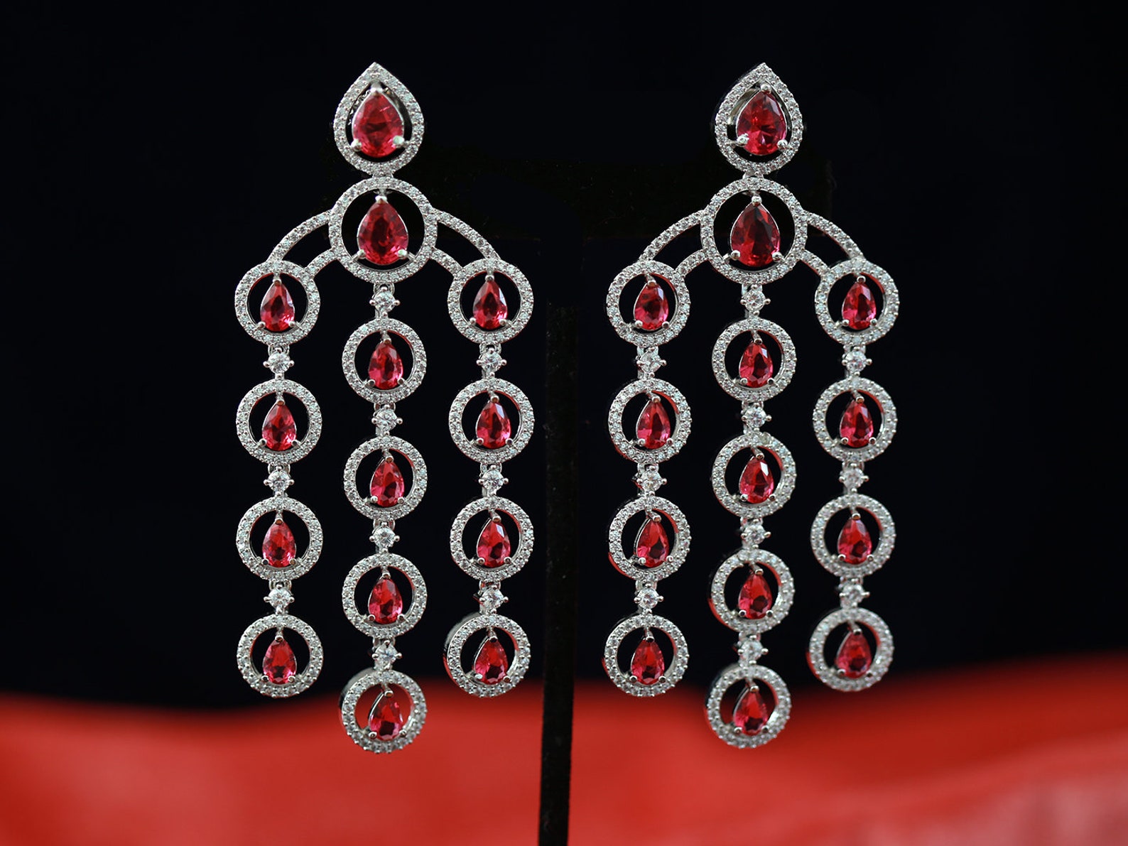 Crystal Floral Chandelier Earrings in Silver main image 1