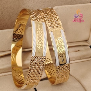 Two tone gold plated bangles set of 2| indian 1 gram gold jewelry| floral