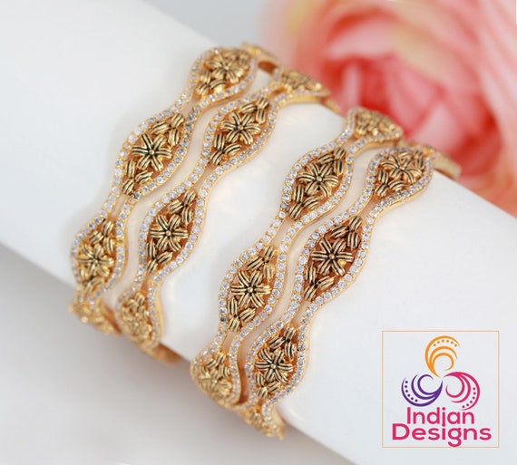 Gold Plated Antique Bangles Set of 4 