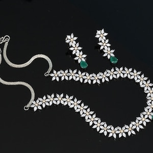 Traditional designer wedding wear cubic zirconia floral design choker necklace