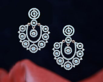 American Diamond Rose-Gold Earrings | Rose Gold Indian Earrings