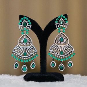 Two Tone Silver Golden Plated Antique Finish Oxidized Earrings with Clear Stones