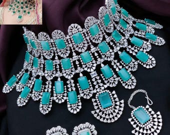 Kiara advani wedding choker necklace|bollywood wedding jewelry| pink stone cz diamond necklace|statement american diamond pink bridal set
