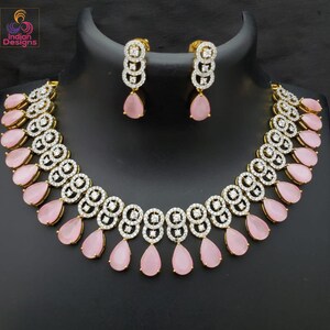 Indian Traditional Silver & Pink American Diamond Necklace